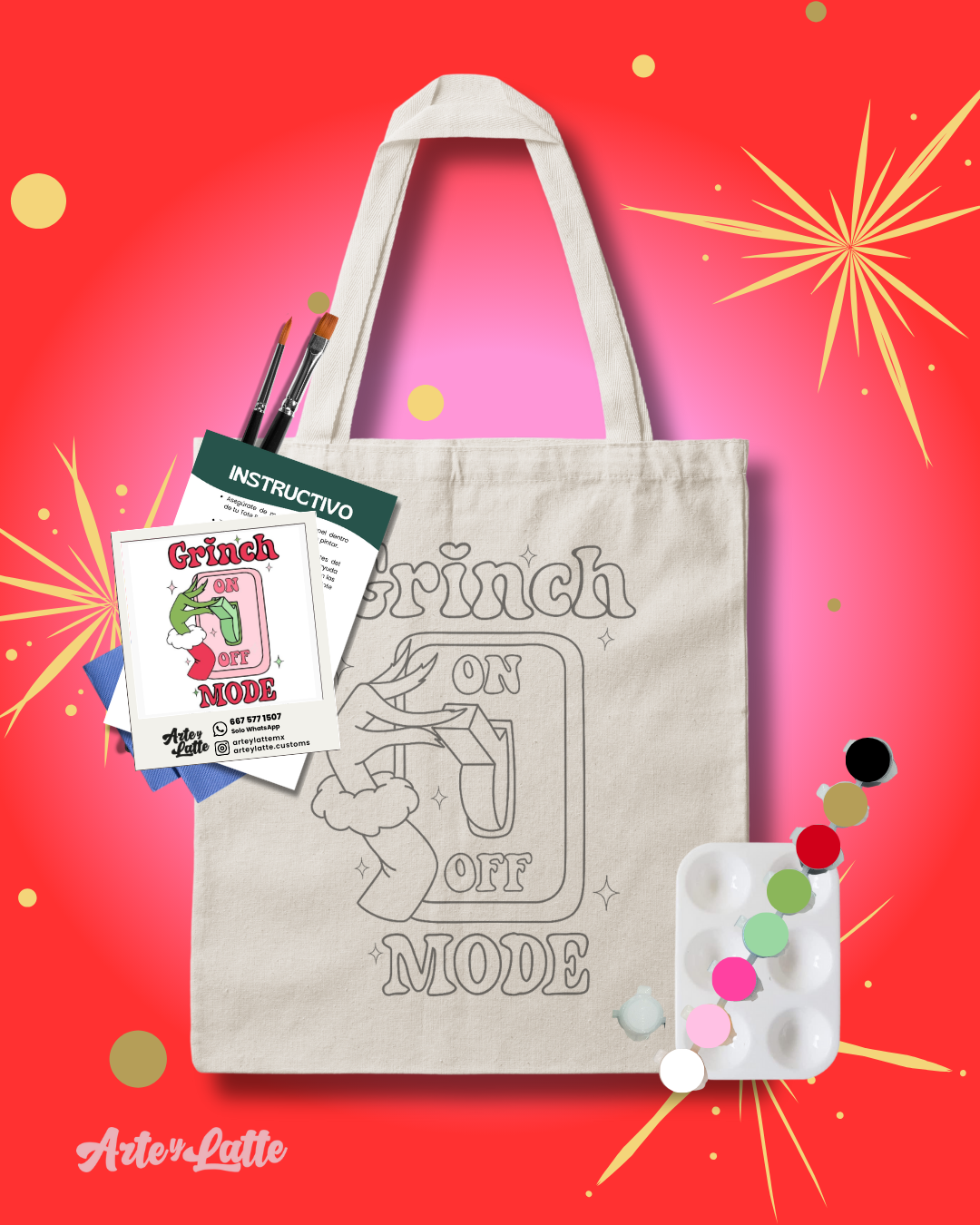 KIT TOTE BAG DISEÑO GRINCH MODE ON